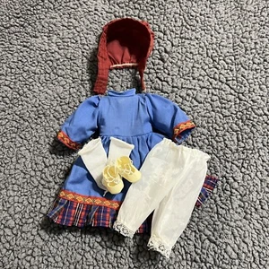 Doll Clothes For 11” Doll Blue Dress Hat Scarf Pantaloons Socks Shoes Vintage - Picture 1 of 15