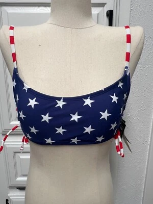 CALIFORNIA WAVES Side Laceup Cami Bikini Swim Top Size M Stars, Stripes - Image 1 of 4