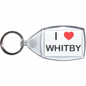 Whitby I Love Heart Clear Plastic Key Ring (S, M or L) - Picture 1 of 8