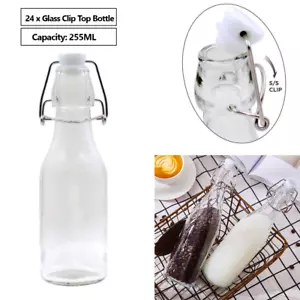 24 x Glass Clip Lock Swing Top Bottle 255ml Preserving Juice Oil Vinegar Sauce - Picture 1 of 2