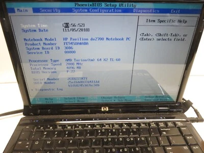 Portátil HP DV2945Se AMD Turion 64 X2 4 GB Ram sin disco duro ni batería Foto 1 de 4