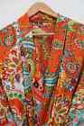 Indian Print Orange Cotton Kimono Long Gown Nightwear Beach Wear Dress Kaftan