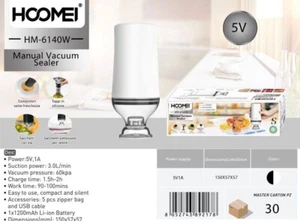 X HOOMEI HM-6140W Sellador Al Vacío Manual 5V 60kPa 5 Bolsas Zip USB - Imagen 1 de 1
