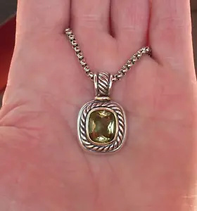 Retired David Yurman Albion Lemon Lime Citrine Enhancer Pendant w/Chain 14K/925 - Picture 1 of 12