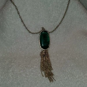 Kendra Scott Rayne Cat's Eye Green Necklace Gold Tone & Bag - Picture 1 of 7