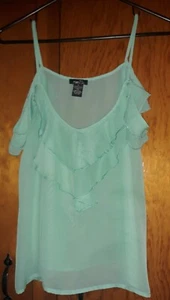 Rue21 Small Tank Top Off the Shoulder Ruffle Chevron Mint Green Sheer - Picture 1 of 7