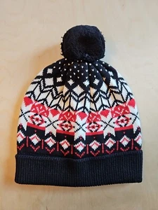 NWOT HANNA ANDERSSON BLACK FAIR ISLE SWEATER KNIT POM POM HAT L 6-12 YEARS $40 - Picture 1 of 7