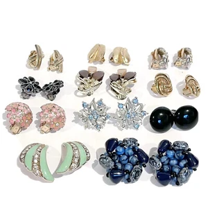 Lote de 11 pares de pendientes de clip vintage con diamantes de imitación oro plata azul rosa negro - Imagen 1 de 18