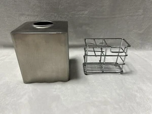 Silber Metall Quadrat Würfel Taschentuch Box Deckel & Edelstahl Zahnbürstenhalter - Bild 1 von 10