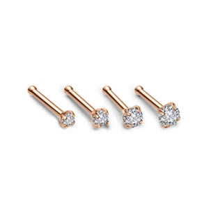 Rose Gold Nose Studs Clear Gem Ball End Bone 1.5mm 2mm 2.5mm 3mm Body Piercing - Picture 1 of 6
