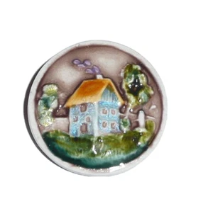 Wonderful Pretty Cottage House Art Stone Round Shank Button 1-3/16" diameter - Picture 1 of 6