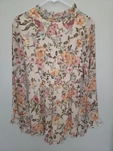 Pink Lily High Neck Ruffle Romper 1 piece Jumpsuit Floral Bell Sleeves Size S - Picture 1 of 15