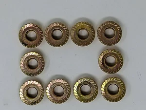 Écrous de verrouillage à bride hexagonale dentelés 9/16"-12 TPI grade 8 brides 10 pièces plaqué zinc - Photo 1/4