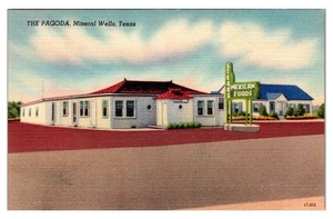 MINERAL WELLS, TEXAS - PAGODA MEXICAN FOOD RESTAURANT - VINTAGE LINEN POSTCARD - Picture 1 of 2
