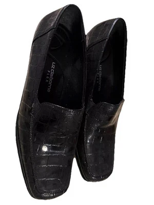 Tacones flexibles Liz Claiborne.  Talla 10 Alligator Look Material Hecho por el Hombre Negro Foto 1 de 4