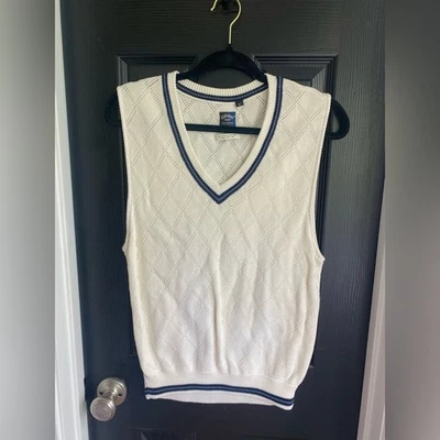 Callaway Golf Ropa Suéter Chaleco Cuello en V Crema/Azul Tejido 100% Algodón-Talla M Foto 1 de 4