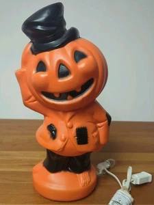 Halloween Pumpkin Blow Mold Tabletop Decor 14” Tall Plastic Jack-o'-lantern Hat - Picture 1 of 24