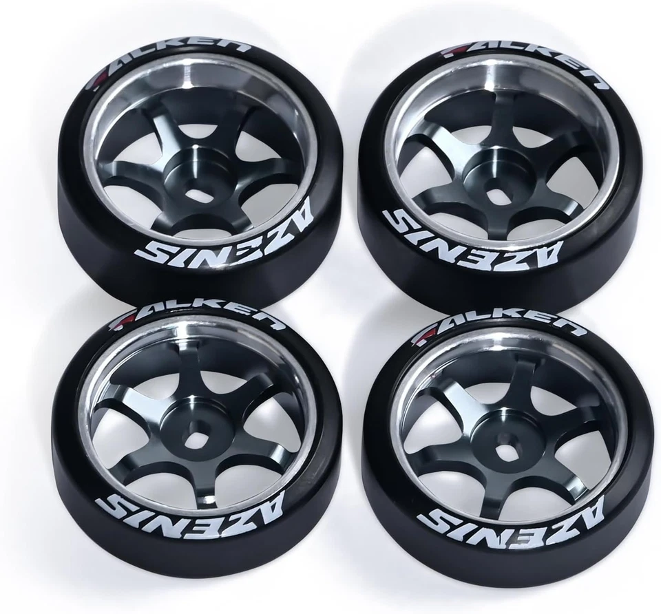 4 piezas Buje de rueda de deriva de coche de radiocontrol de 22 mm 1/28 con neumáticos de deriva de coche de radiocontrol para 1/28 Mini-Q HG Foto 1 de 4