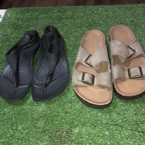 Lot Of 2 Crocs, Skechers Sandals Women Size 7 Brown, Black - Picture 1 of 9