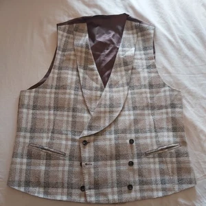 Suitsupply Waistcoat Silk Linen Cotton Blend UK Chest 44 Brown Check - Picture 1 of 6