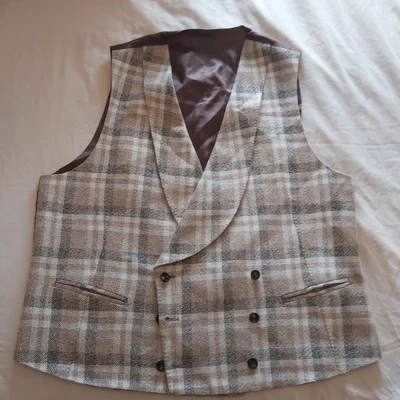 Suitsupply Waistcoat Silk Linen Cotton Blend UK Chest 44 Brown Check - Image 1 of 4