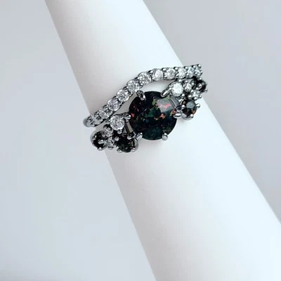 Bomb Party 2pc Ring Sz 9 "Written In The Stars" Black Fire Opal & Cz on Hematite - image 1 of 4