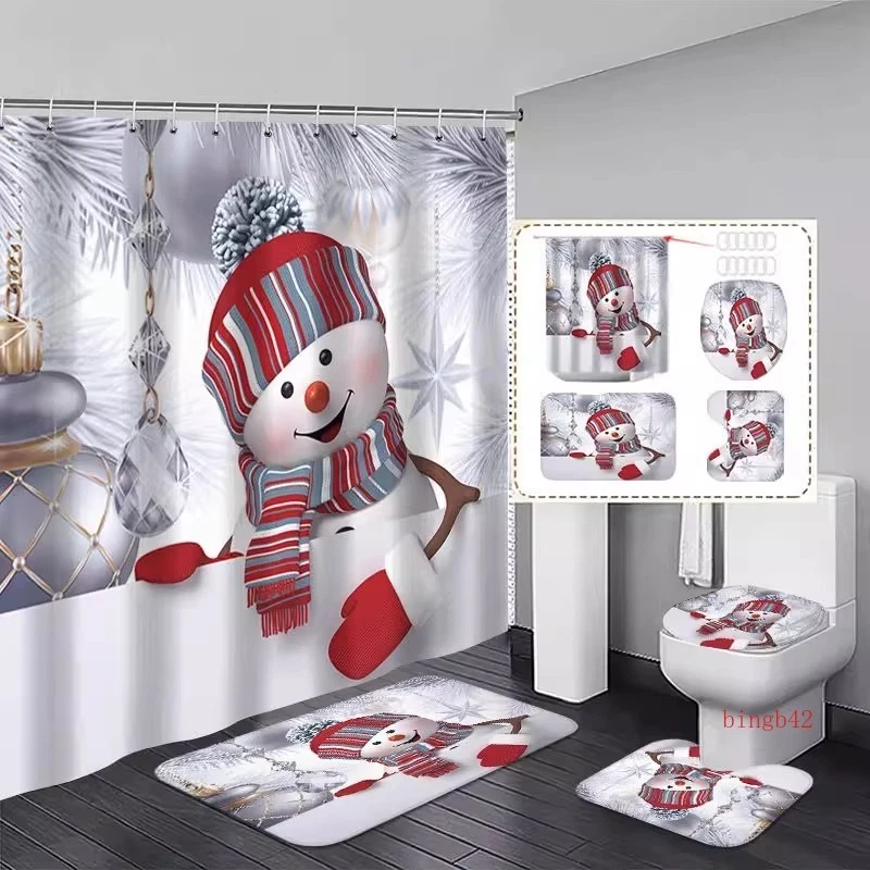 Christmas Snowman Shower Curtain Set Ambiance Setting ecoration - Image 1 of 4