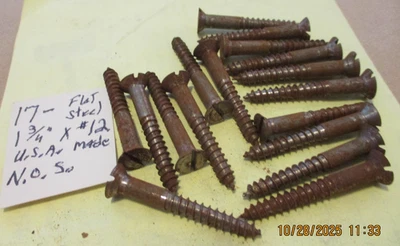 17 - NUEVO-ANTIGUO STOCK, TORNILLOS RANURADOS CABEZA PLANA ACERO MADERA, 1 3/4" X #12 = 7/32" Foto 1 de 2