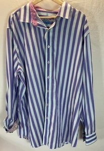 Mens Robert Graham Long Sleeve Shirt 3XLT Tall Purple Paisley Cuff Striped - Picture 1 of 13