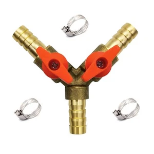 2PCS 3/8" Hose Barb 3 Way Shut Off Valve Soild Brass Y Shaped Ball Valve 2 Sw... - Picture 1 of 4