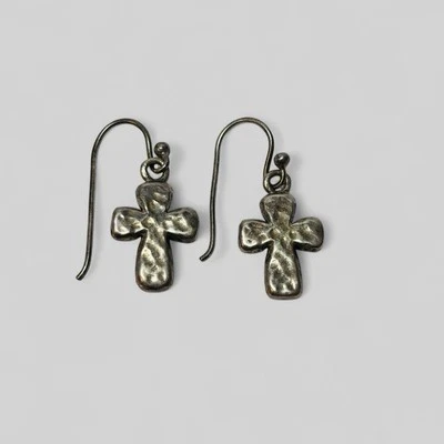 Barse Sterling 925 Silver Hammered Cross Earrings - Image 1 of 4