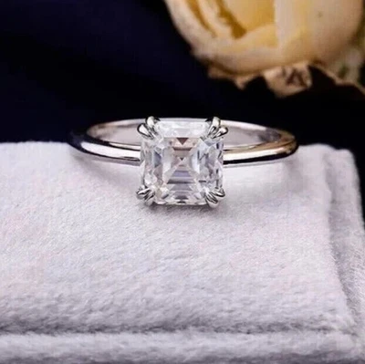 2Ct Asscher Lab-Created Diamond 14K White Gold Plated Solitaire Engagement Ring - Image 1 of 4