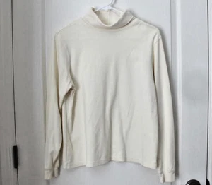 L.L. Bean Shirt Damen Gr. M Creme 100% Baumwolle Rollkragen Langarm SAUBER - Bild 1 von 11