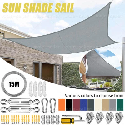 Sun Shade Sail Garden Patio Awning Canopy 98% UV Block Waterproof + Accessories - Image 1 of 4