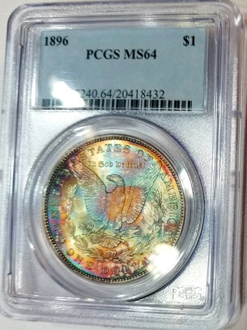 1896 Morgan Dollar PCGS MS 64 Kaleidoscope Monster Rainbow Reverse Out Cover