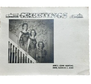 Vintage Holiday Photo Greeting Card Baby Young Girls In Dresses Classic 1950s - Picture 1 of 4