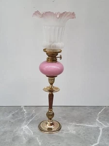 Antique/Vintage Peg Oil Lamp Pink Font And  Shade. No2. - Picture 1 of 6