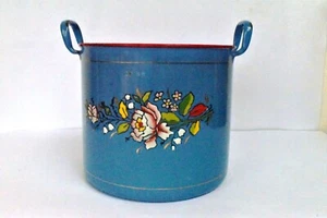 Vintage Enamelware Stock Pot Pasta pot Cookware Pail Blue Canister Floral "F22 - Picture 1 of 11