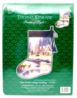 Vintage 1998 Thomas Kinkade Deer Creek Cottage Stocking 51101 Cross Stitch Kit - Image 1 of 3