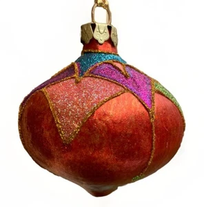 Vintage Red/Gold/Purple And Gold Glitter Jumbo 4” Christmas Ornament Rare - Picture 1 of 9