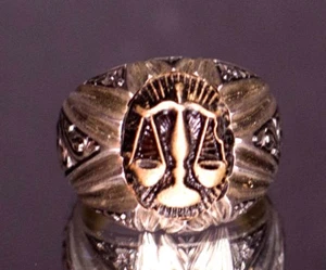 Sterling Silber Herren Ring, Stahl Stift Basteln, Waage der Gerechtigkeit, Handarbeit - Bild 1 von 6