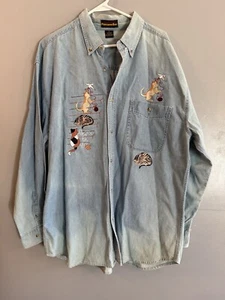 Vintage Peregrine Bay Womens Denim Jean Shirt Embroidered Cat Lady XL Acid Wash - Picture 1 of 6