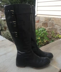 ECCO "Saunter" GTX Tall Riding Water Proof Leather Boot Black SZ 38 (7-7.5 US) - Picture 1 of 12