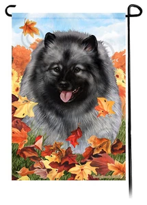 Falling Leaves Garden Flag - Keeshond - Picture 1 of 1