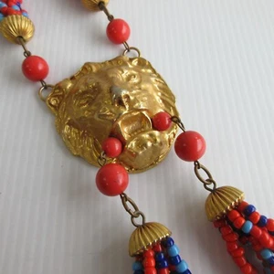 French Rare Jules Van Rouge Huge Lion Pendant Necklace - Picture 1 of 11