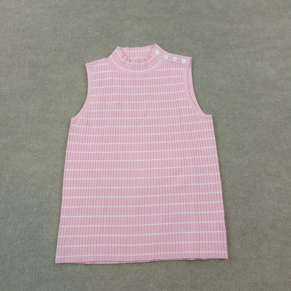 Talbots Tank Top Womens Medium Petite Pink White Striped Knit Sleeveless - Image 1 of 4