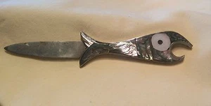 Vintage Alpaca Silver Inlayed Albalone, MOP, Letter Opener/Bottle opener - Bild 1 von 11