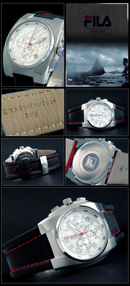 FILA Chronograph Mens Watch Combi Stainless Steel Red Hand - Red Seam Sporty - image 1 of 1