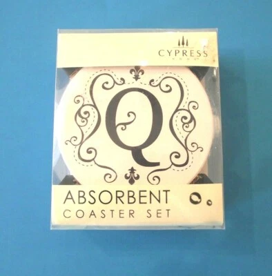 Juego de posavasos absorbentes para el hogar CYPRESS con carrito con monograma con "Q" (bin o) Foto 1 de 4