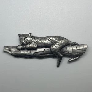 Vintage Estate JJ Jonette Metal Leopard On Tree Brooch Pin Big Jungle Cat 1988 - Picture 1 of 9